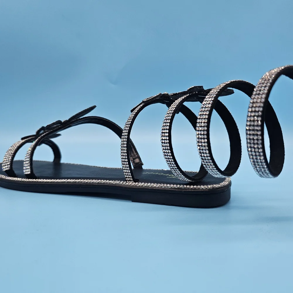 Elegant Black Rhinestone Sandals - Picture 3 of 7